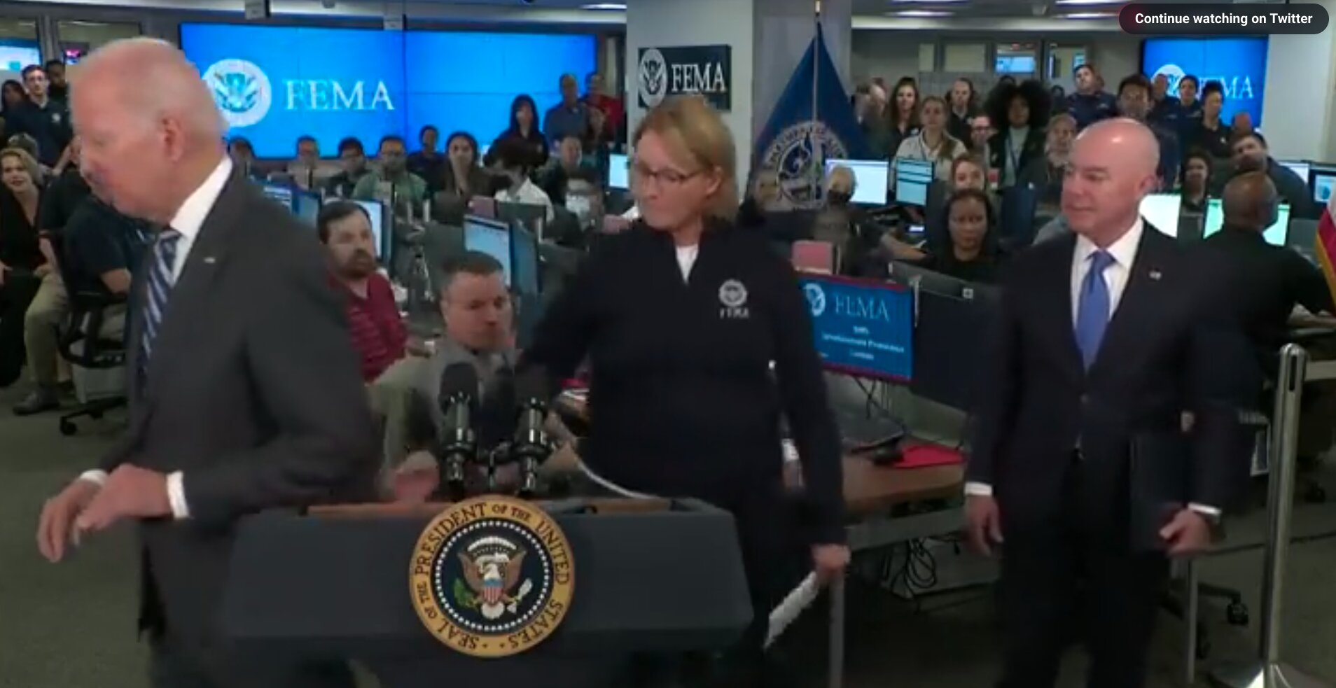 Watch: Biden Wanders Off Aimlessly As FEMA Director Tries to Get His Attention