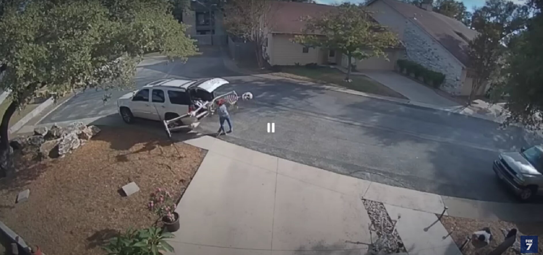 Watch: 14-Foot Skeleton Snatched in Broad Daylight — Woman Tries Shoving It Into SUV