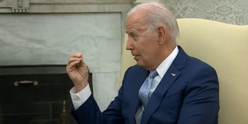President Joe Biden gestures during his meeting with Italian Prime Minister Giorgia Meloni on Thursday.