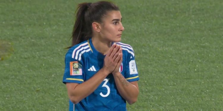 Benedetta Orsi, a soccer player for Italy's women's national team, looks on in shock after an errant pass to her goalie resulted in an own goal against South Africa in the Women's World Cup on Wednesday.