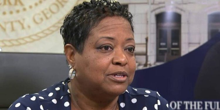 Ché Alexander, clerk of court of Fulton County, Georgia, talks with a report from WSB-TV in Atlanta.