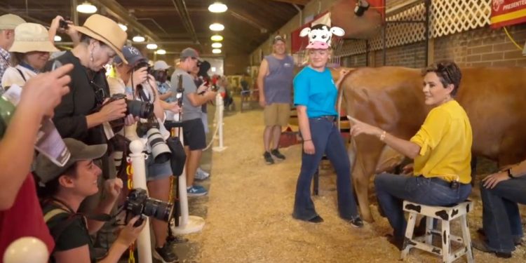 Kari Lake was at the Iowa State Fair on Friday, and she left one New York Times' reporter speechless when she discussed gender - while milking a cow.