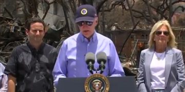 President Joe Biden gives a press conference Monday while visiting Maui.