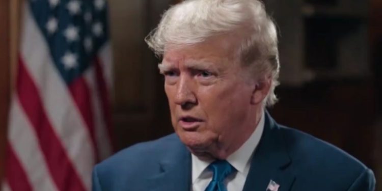 Former President Donald Trump speaks with Tucker Carlson in a Wednesday interview.