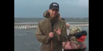 CNN meteorologist Derek Van Dam was interrupted by a strange object floating down the streets of Tampa, Florida, on Wednesday.