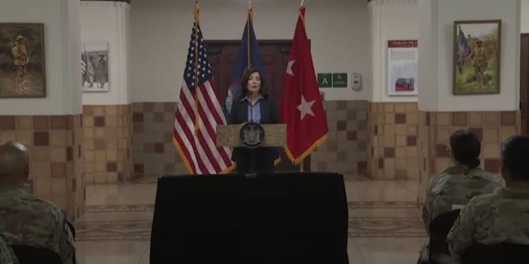 New York Gov. Kathy Hochul speaks this week about her state's migrant crisis. Hochul says 150 more National Guard members will be deployed for what she called the migrants' "case management."