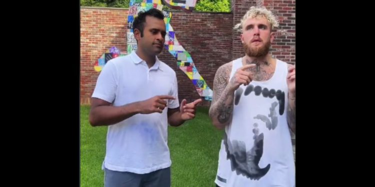 Republican presidential candidate Vivek Ramaswamy filmed a video with social media star Jake Paul announcing Ramaswamy's new TikTok account.