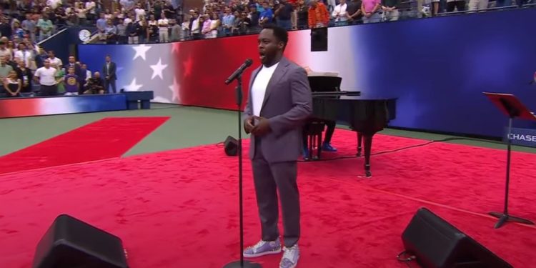 Will Liverman sings before the U.S. Open men's final on Sunday in New York.