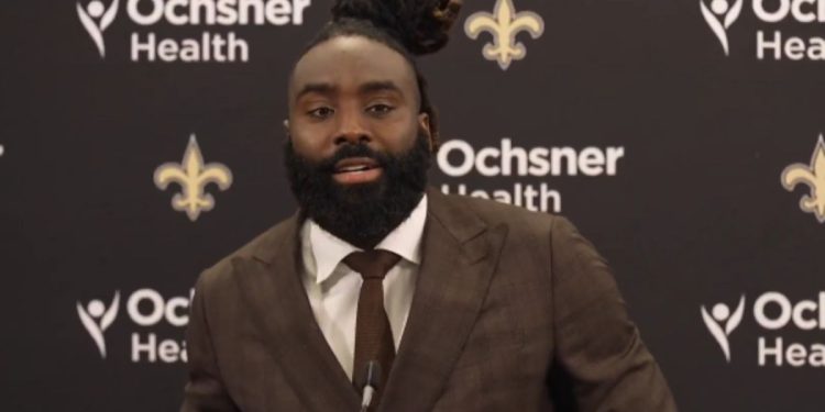 New Orleans Saints linebacker Demario Davis speaks in a post game press conference.