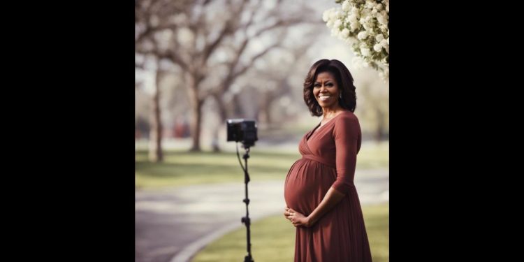 This Twitter screen shot shows one of the fake, AI-generated viral images of former first lady Michelle Obama.