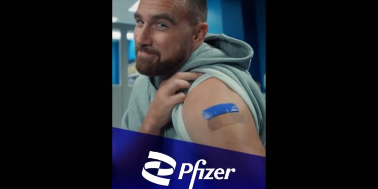 NFL star Travis Kelce promotes the Pfizer vaccine in a new ad.