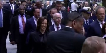 Vice President Kamala Harris is seen at the 9/11 memorial in New York City on Monday.