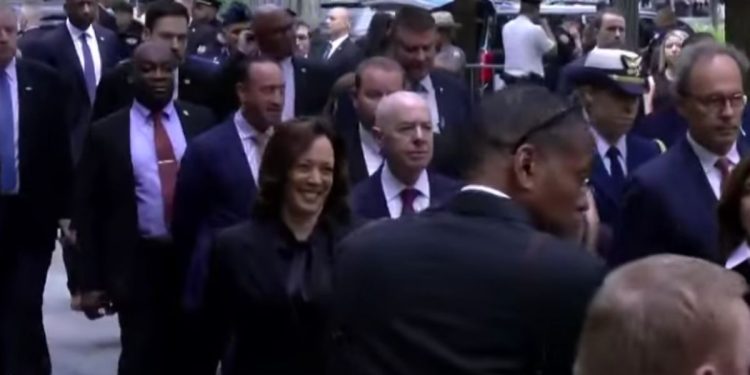 Vice President Kamala Harris is seen at the 9/11 memorial in New York City on Monday.
