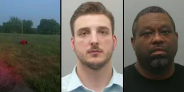Northwoods, Missouri, police officers Samuel Davis, center, and Michael Hill, right, are facing charges after a man they allegedly arrested was found beaten in a field on July 4.