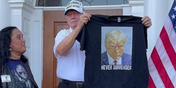 Former President Donald Trump sells merchandise with his mug shot on it.