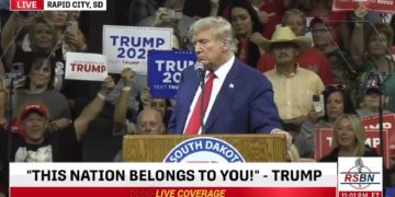 Former President Donald Trump speaks in Rapid City, South Dakota, on Saturday.