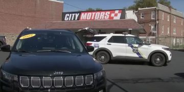 Philadelphia police are filmed outside of a newly opened City Motors car dealership, where co-owner Nathan Kriegle had 7 cars and their titles stolen within one week.