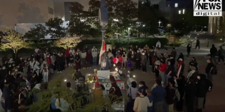 Pro-Palestinian Messages Seen Projected on Library at George Washington University