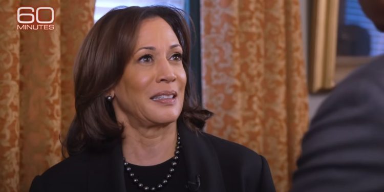 Vice President Kamala Harris in a screen shot from a "60 Minutes" interview that aired Sunday.