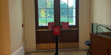 The above image is of the door Democratic Rep. Jamaal Bowman said he was trying to go through when he pulled the fire alarm.