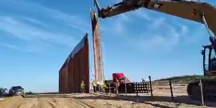 A border wall under construction in Texas.