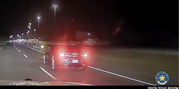 Dashcam footage from a Texas state trooper's vehicle shows the car fleeing at over 140 miles per hour at times.