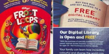 Kellogg’s Froot Loops is promoting a digital library for kids "with equity, diversity and inclusion content” advertised on boxes of the cereal in Canada.