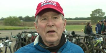 Former President George W. Bush hosts a bike ride for veterans on Friday in Crawford, Texas.