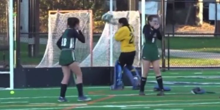 The male field hockey player reportedly knocked out a female player's teeth.