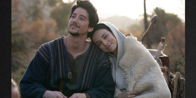 Fiona Palomo plays Mary and Milo Manheim is Joseph in “Journey to Bethlehem.”