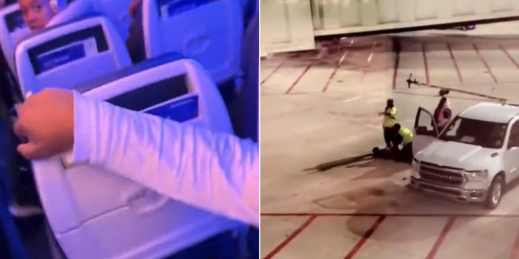 A Southwest Airlines passenger captured video of an incident in which a man left the aircraft through the emergency hatch and was apprehended on the tarmac.
