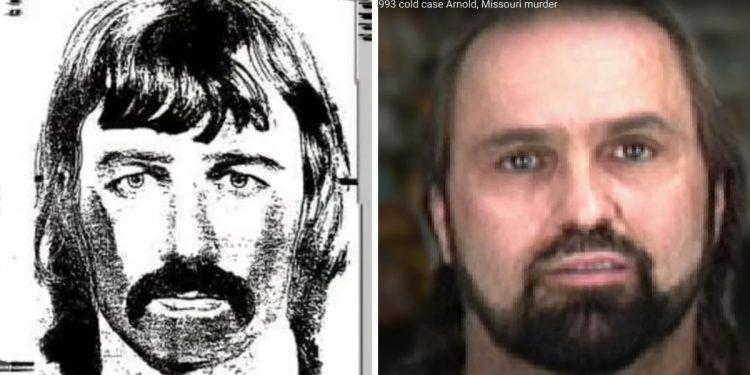 A sketch of the suspect, left, is seen next to a photo of Loril Harp, right.