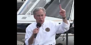 This Twitter screen shows Texas Gov. Greg Abbott speaking in Edinburg, Texas.
