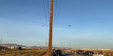 This Twitter screen shot shows the B-21 Raider in a test flight.