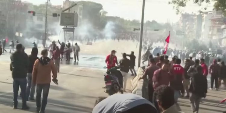 Protesters are seen in Nepal.