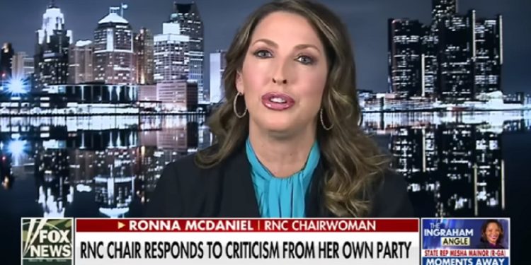 Republican National Committee Chairwoman Ronna McDaniel is interviewed by Fox News' Laura Ingraham on Saturday.