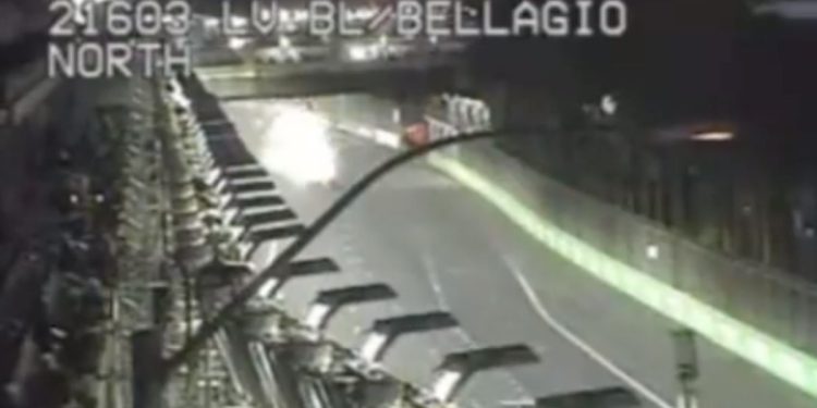 Driver Carlos Sainz Jr. hit the concrete frame of a water valve cover and damaged his Ferarri on Thursday in Las Vegas.