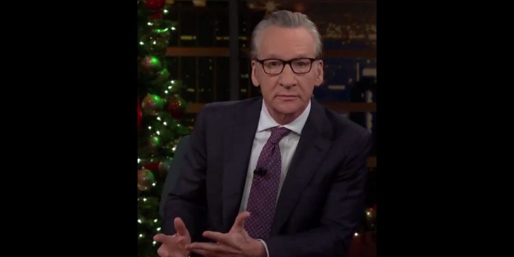 This Twitter screen shot shows Bill Maher reacting in the middle of a monologue about the ongoing conflict between Israel and Hamas.