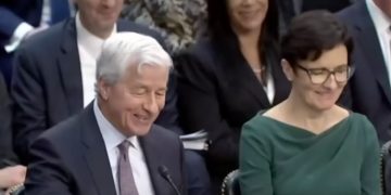 During a Wednesday Senate Banking Committee Hearing, Sen. John Kennedy made a joke referencing Alec Baldwin, causing JP Morgan Chase CEO Jamie Dimon, left, to laugh.