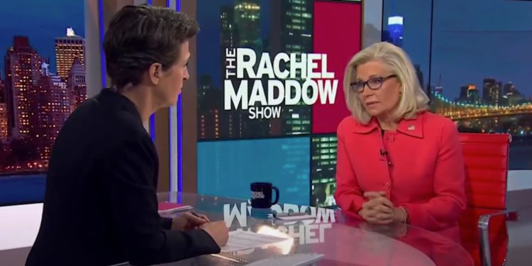 Liz Cheney, right, appeared on "The Rachel Maddow Show" on Monday.