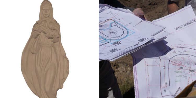 This Facebook screen shot shows the proposed statue and paper plans for the base of the statue that is causing some backlash at Mt. Shasta Ski Park in McCloud, California.