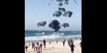 The United States staged a food airdrop in Gaza Saturday, dumping 66 bundles containing about 38,000 meals.