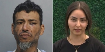 Car burglary suspect Luis Machado, left; powerlifting waitress Miurell Vargas, right.