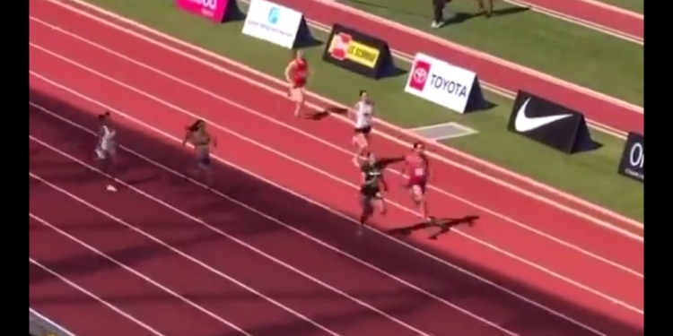 This X screen shot shows a track meet held in Eugene, Oregon, on May 18, 2024.