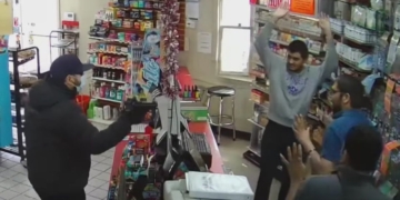 This YouTube screen shot shows security camera footage of a staged robbery from Hingham Police in Massachussets on March 22, 2023.