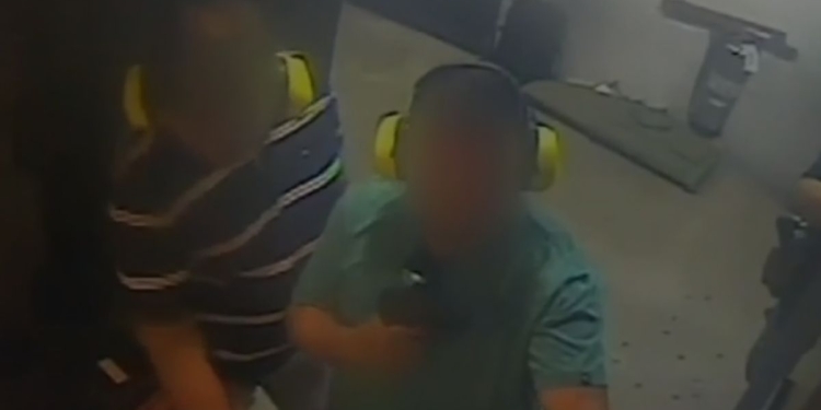 This X screen shot shows two unidentified men who received a lifetime ban from Top Gun Range in Houston, Texas, for failing to adhere to gun safety protocols.