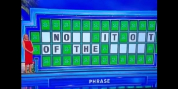 The phrase "Knock it out of the park" is all but spelled out on a "Wheel of Fortune" game board.